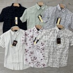 black letter half sleeve linen printed shirt