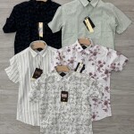 black letter half sleeve linen printed shirt