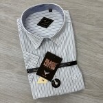 black letter half sleeve big size linen printed shirt