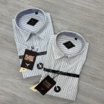 black letter half sleeve big size linen printed shirt