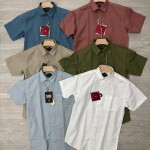 black letter half sleeve linen plain shirt