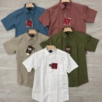 black letter half sleeve linen plain shirt