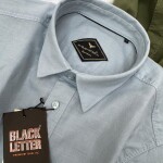 black letter half sleeve linen plain shirt