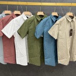 black letter half sleeve linen plain shirt