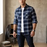 logoff brushing twill checks double pocket shirt
