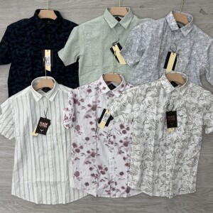 black letter half sleeve linen printed shirt