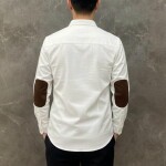 logoff velvet fabric elbow patch shirt