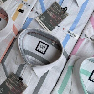 chain craft half sleeve linen stripes shirt