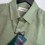 WORD WALE HALF SLEEVE COTTON LINEN SHIRT