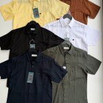 WORD WALE HALF SLEEVE COTTON LINEN SHIRT