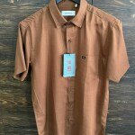 WORD WALE HALF SLEEVE COTTON LINEN SHIRT