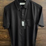 WORD WALE HALF SLEEVE COTTON LINEN SHIRT