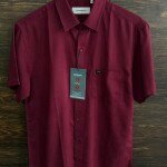 WORD WALE HALF SLEEVE COTTON LINEN SHIRT