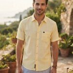 WORD WALE HALF SLEEVE COTTON LINEN SHIRT
