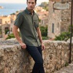 WORD WALE HALF SLEEVE COTTON LINEN SHIRT