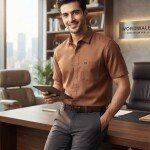 WORD WALE HALF SLEEVE COTTON LINEN SHIRT