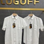 logoff premium half sleeve linen white shirt