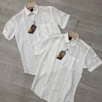 logoff premium half sleeve linen white shirt