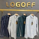 logoff cotton linen stripes shirt