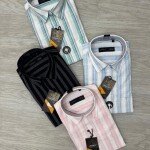 logoff cotton linen stripes shirt