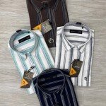 logoff cotton linen stripes shirt