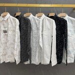 black letter cotton linen printed shirt