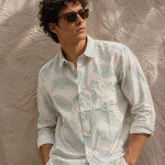 black letter cotton linen printed shirt