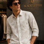 black letter cotton linen printed shirt