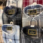wood machine brush cotton check shirt
