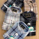 wood machine brush cotton check shirt