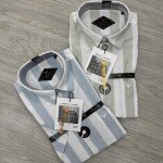 black letter half sleeve cotton linen stripes shirt