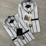 black letter half sleeve cotton linen stripes shirt