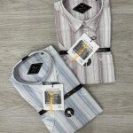 black letter half sleeve cotton linen stripes shirt