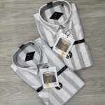 black letter half sleeve cotton linen stripes shirt