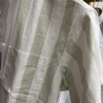black letter half sleeve cotton linen stripes shirt