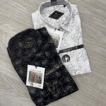 black letter cotton linen printed shirt