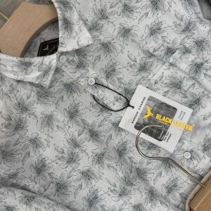 black letter cotton linen printed shirt