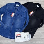 black letter denim shirt