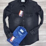 black letter denim shirt