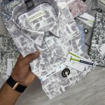 black letter cotton linen printed shirt
