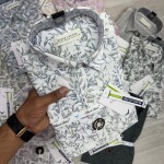 black letter cotton linen printed shirt