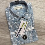 black letter half sleeve cotton linen printed shirt