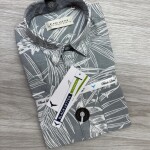 black letter half sleeve cotton linen printed shirt