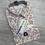 black letter half sleeve cotton linen printed shirt