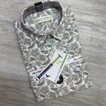 black letter half sleeve cotton linen printed shirt