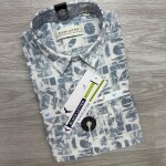 black letter half sleeve cotton linen printed shirt