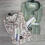 black letter half sleeve cotton linen printed shirt