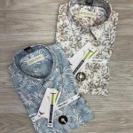 black letter half sleeve cotton linen printed shirt