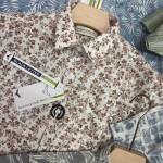 black letter half sleeve cotton linen printed shirt