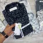 black letter cotton linen printed shirt